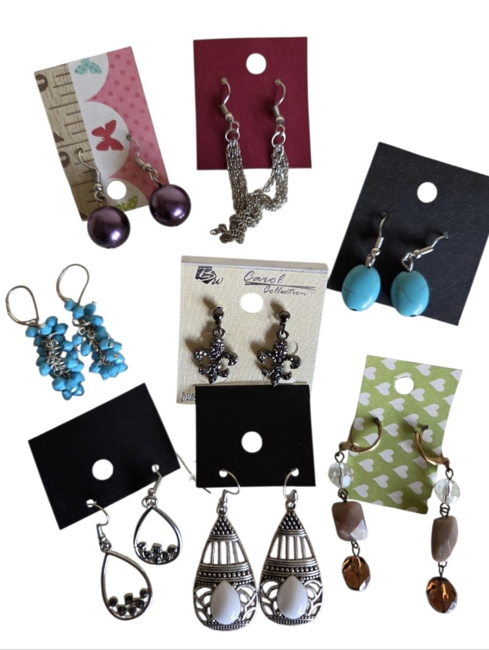 dangly earrings lot of 8 pairs turquoise crystal fleur de lis chain
